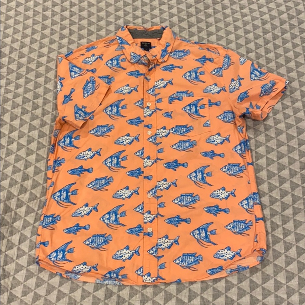Men’s J.CREW Short Sleeve Fish Button Down (M)